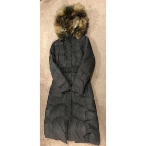Charcoal gray long puffer coat